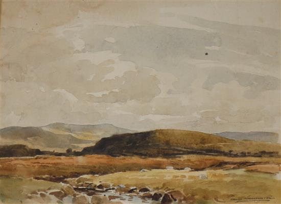 Percy Lancaster, watercolour, Moorland scene, signed, 25 x 34cm